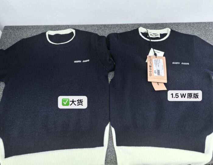 미우미우 캐시미어 크루넥 스웨터 블루 페이크 레이어링 니트 레플리카 미러급 SA급 S급 고퀄리티 하이엔드 최상급 의류 [여성] 3