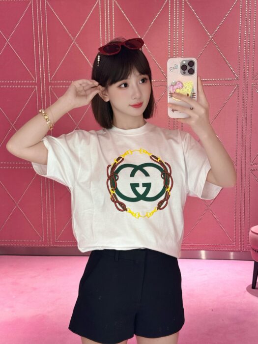 구찌 프린트 디테일의 코튼 저지 스웨트셔츠 반팔티 화이트 레플리카 미러급 SA급 S급 고퀄리티 하이엔드 최상급 의류 [남성여성공용] 2