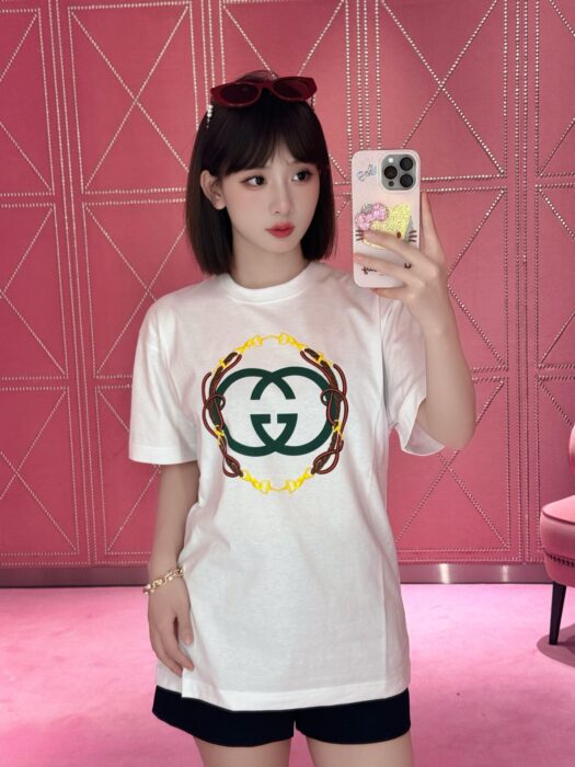 구찌 프린트 디테일의 코튼 저지 스웨트셔츠 반팔티 화이트 레플리카 미러급 SA급 S급 고퀄리티 하이엔드 최상급 의류 [남성여성공용]