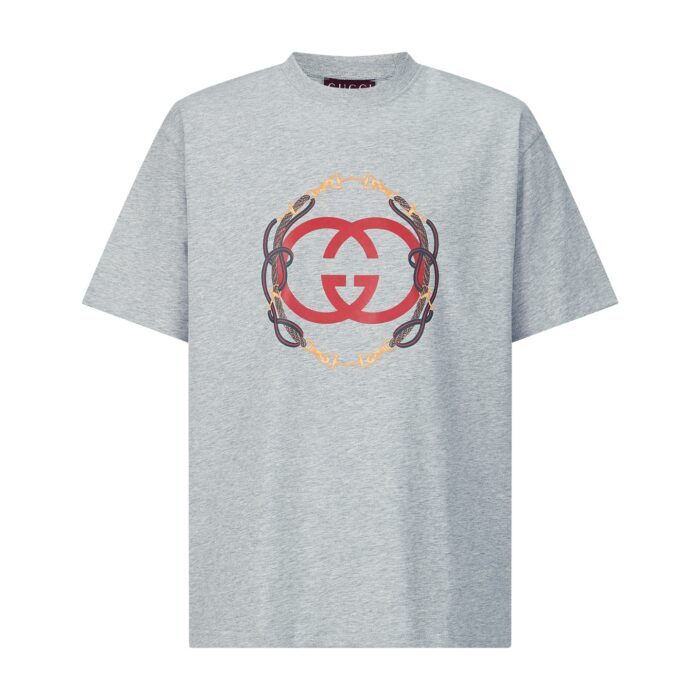 구찌 프린트 디테일의 코튼 저지 스웨트셔츠 반팔티 그레이 레플리카 미러급 SA급 S급 고퀄리티 하이엔드 최상급 의류 [남성여성공용] 3