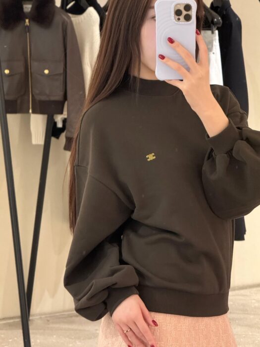 셀린느 루즈핏 로고 자수 순색 맨투맨 브라운 레플리카 미러급 SA급 S급 고퀄리티 하이엔드 최상급 의류 [여성]