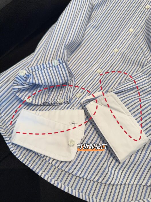 미우미우 스트라이프 포플린 셔츠 화이트 라이트 블루 레플리카 미러급 SA급 S급 고퀄리티 하이엔드 최상급 의류 [여성] 9