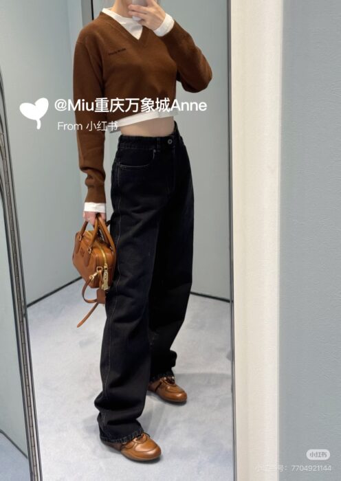 미우미우 뒷면 포켓 모노그램 워싱 청바지 블랙 레플리카 미러급 SA급 S급 고퀄리티 하이엔드 최상급 의류 [여성]