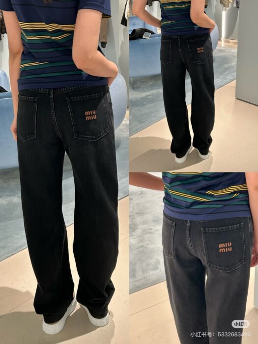 미우미우 뒷면 포켓 모노그램 워싱 청바지 블랙 레플리카 미러급 SA급 S급 고퀄리티 하이엔드 최상급 의류 [여성] 2