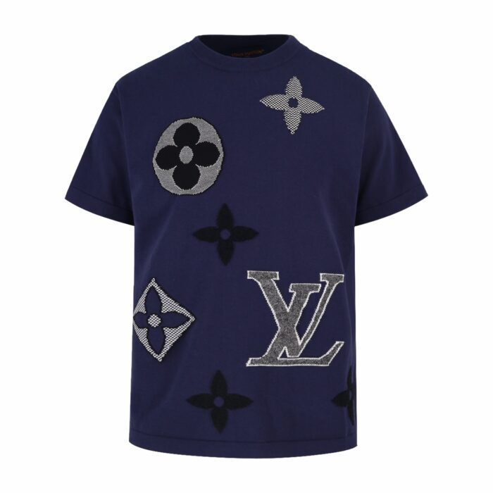 루이비통 LV 로고 자카드 니트 반팔티 네이비 레플리카 미러급 SA급 S급 고퀄리티 하이엔드 최상급 의류 [남성여성공용] 3