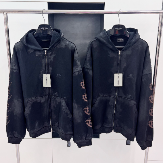 (VG) 발렌시아가 레플리카 산스크리트 디스트레스드 지퍼 후드자켓