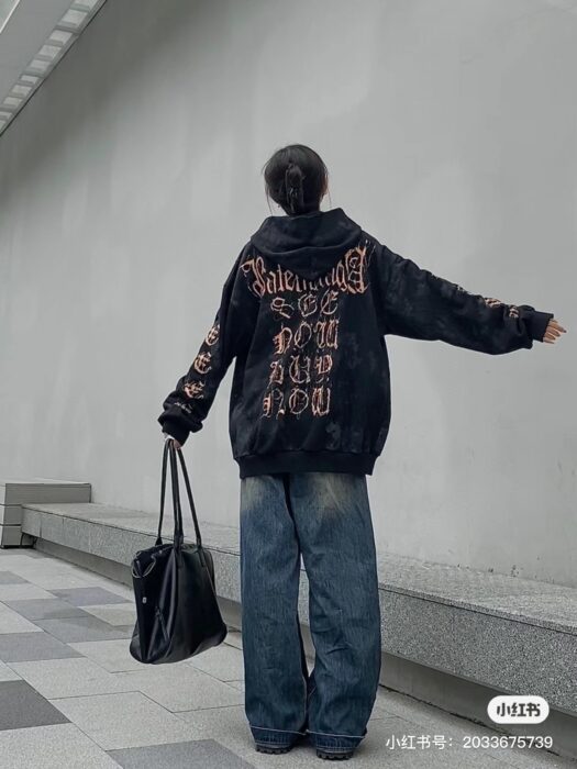 (VG) 발렌시아가 레플리카 산스크리트 디스트레스드 지퍼 후드자켓 7