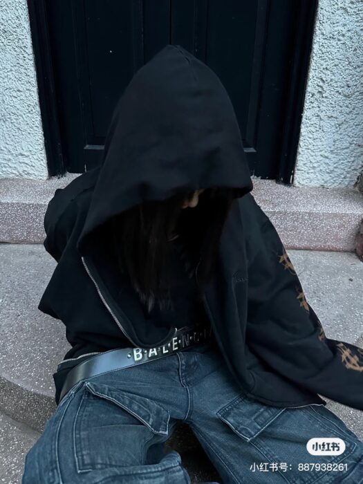 (VG) 발렌시아가 레플리카 산스크리트 디스트레스드 지퍼 후드자켓 2