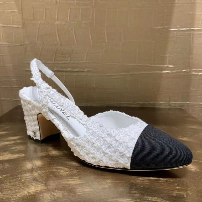 샤넬 레플리카 23SS 코튼 트위드 투톤 슬링백 펌프스 [화이트] 18