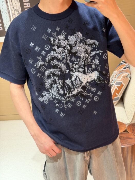 루이비통 말 자카드 니트 반팔티 네이비 1AJBVG 레플리카 미러급 SA급 S급 고퀄리티 하이엔드 최상급 의류 [남성여성공용] 2