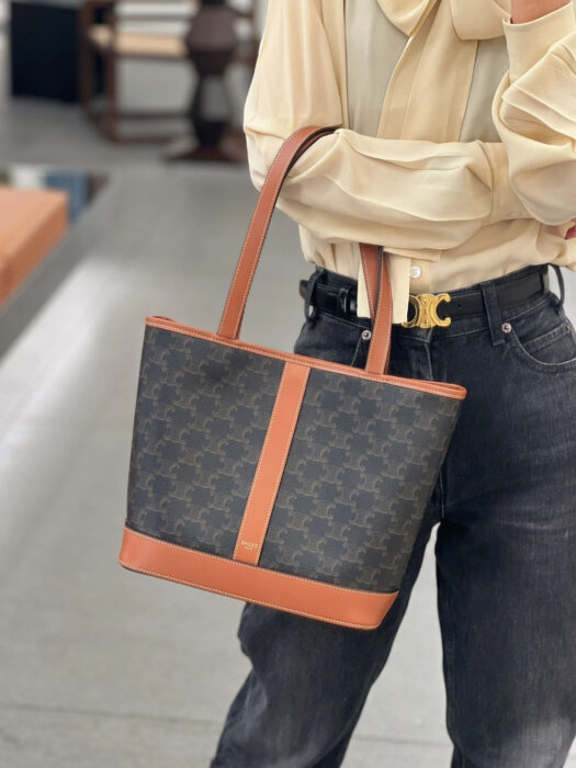 셀린느 레플리카 스몰 버킷 - 트리옹프 캔버스 & 카프스킨 탠 191442CAS.04LU 6