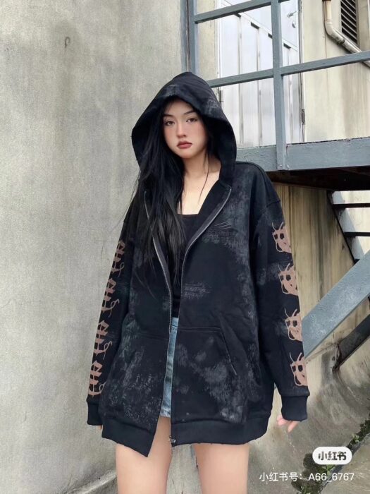 (VG) 발렌시아가 레플리카 산스크리트 디스트레스드 지퍼 후드자켓 4