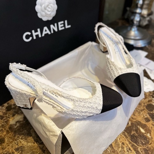 샤넬 레플리카 23SS 코튼 트위드 투톤 슬링백 펌프스 [화이트]