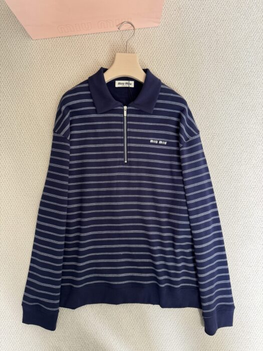 미우미우 스트라이프 지퍼 폴로 셔츠 레플리카 미러급 SA급 S급 고퀄리티 하이엔드 최상급 의류 [여성] - best 8