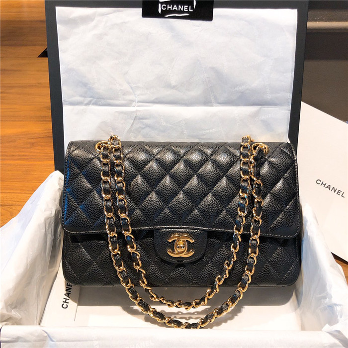 샤넬 레플리카 클래식 캐비어 플랩백 블랙 금,은장 2