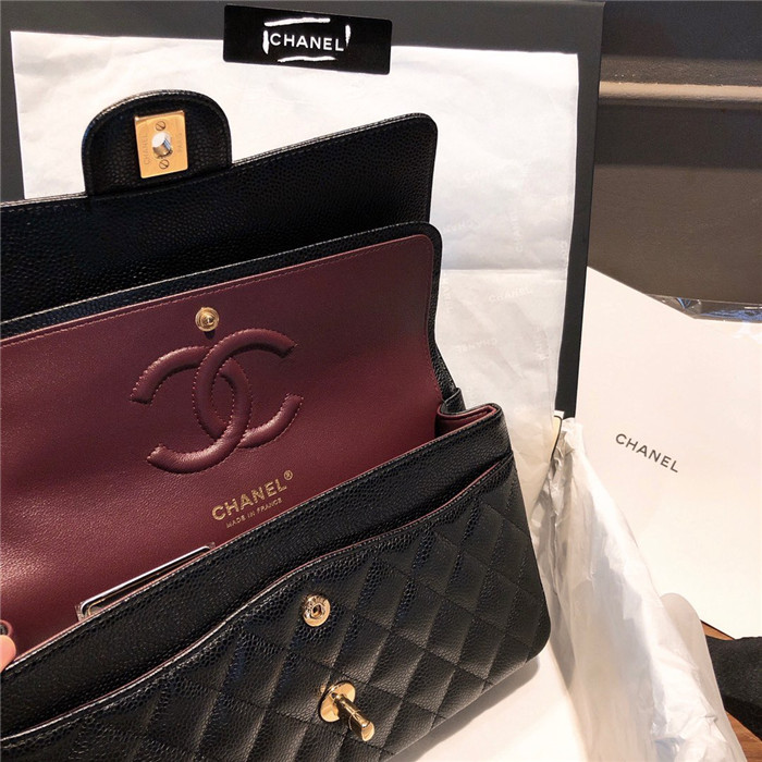 샤넬 레플리카 클래식 캐비어 플랩백 블랙 금,은장 9