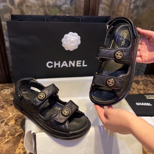 샤넬 레플리카 에폭시 CC코인 벨크로 샌들 [블랙]