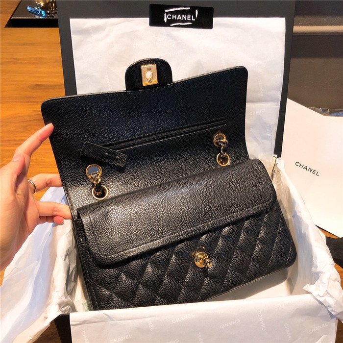 샤넬 레플리카 클래식 캐비어 플랩백 블랙 금,은장 8