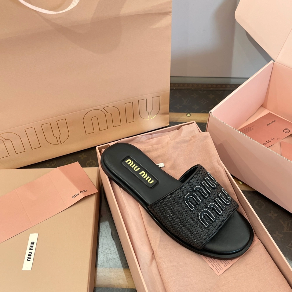 미우미우 라피아 패브릭 뮬 슬리퍼 레플리카 미러급 SA급 S급 고퀄리티 신발 - best 25