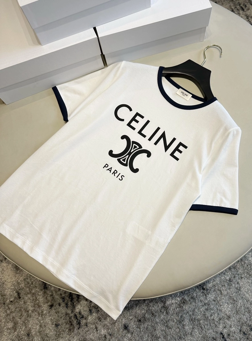 셀린느 트리오페 프린트 코튼 저지 티셔츠 화이트 레플리카 미러급 SA급 S급 고퀄리티 반팔 라운드 [여성] - best 5