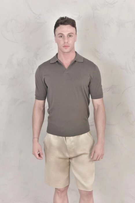 로로피아나 버튼리스 니트 폴로 셔츠 반팔티 카라티 라이트 브라운 레플리카 미러급 SA급 S급 고퀄리티 하이엔드 최상급 의류 [남성]