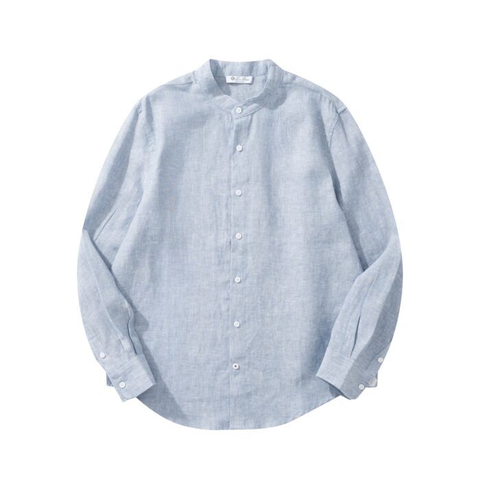 로로피아나 엘리아 베이직 순색 아마 노칼라 긴팔 셔츠 블루 레플리카 미러급 SA급 S급 고퀄리티 하이엔드 최상급 의류 [남성]