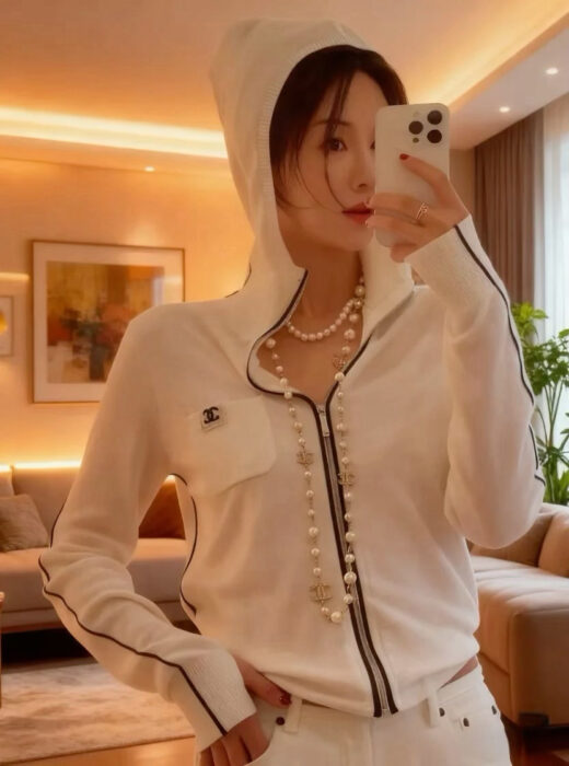 샤넬 25N 코코네쥬 후디드 집업 스웨터 후드집업 화이트 레플리카 미러급 SA급 S급 고퀄리티 하이엔드 최상급 의류 [여성]