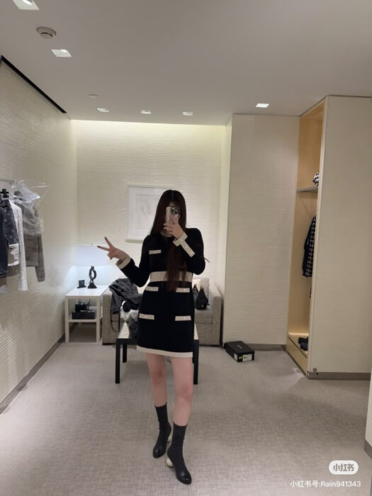 샤넬 25K 캐시미어 배색 원피스 블랙 레플리카 미러급 SA급 S급 고퀄리티 하이엔드 최상급 의류 [여성]