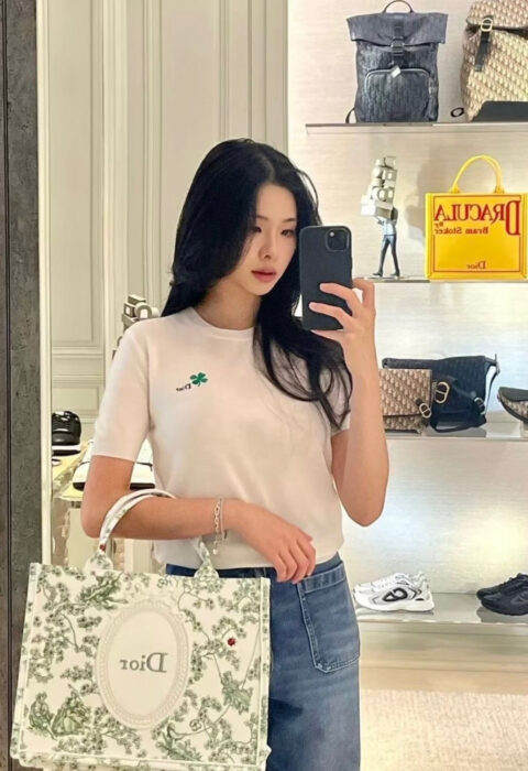 디올 클로버 울 니트 피티드 스웨터 반팔티 화이트 그린 레플리카 미러급 SA급 S급 고퀄리티 하이엔드 최상급 의류 [여성] 2