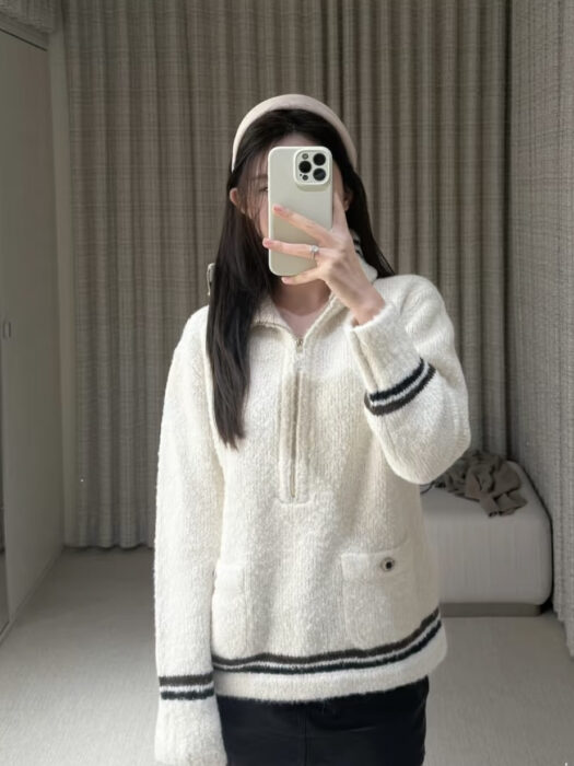 샤넬 더블 포켓 하프집업 니트 화이트 레플리카 미러급 SA급 S급 고퀄리티 하이엔드 최상급 의류 [여성] 2