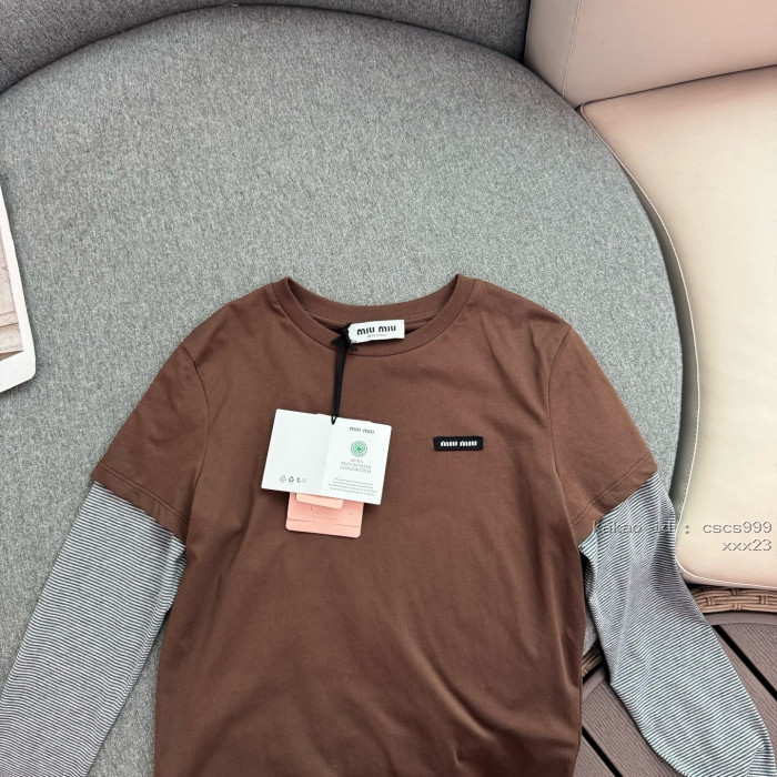 미우미우 스트라이프 긴팔 페이크 투피스 크루넥 티셔츠 레플리카 미러급 SA급 S급 고퀄리티 하이엔드 최상급 의류 [여성복] [셀럽] 10