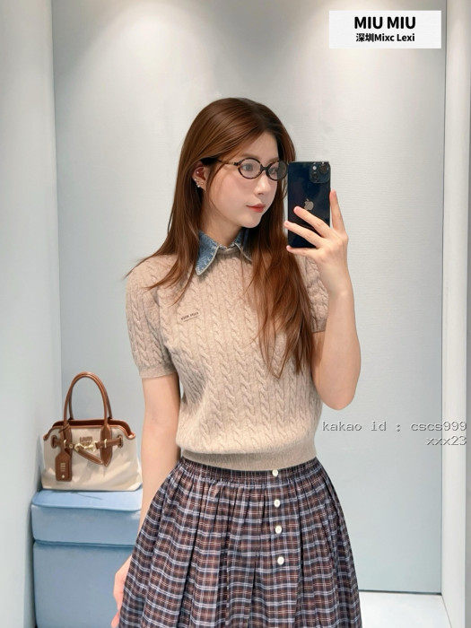 미우미우 브라운 체크무늬 엘라스틱 허리 미디 스커트 레플리카 미러급 SA급 S급 고퀄리티 하이엔드 최상급 의류 [여성복] [셀럽] 3