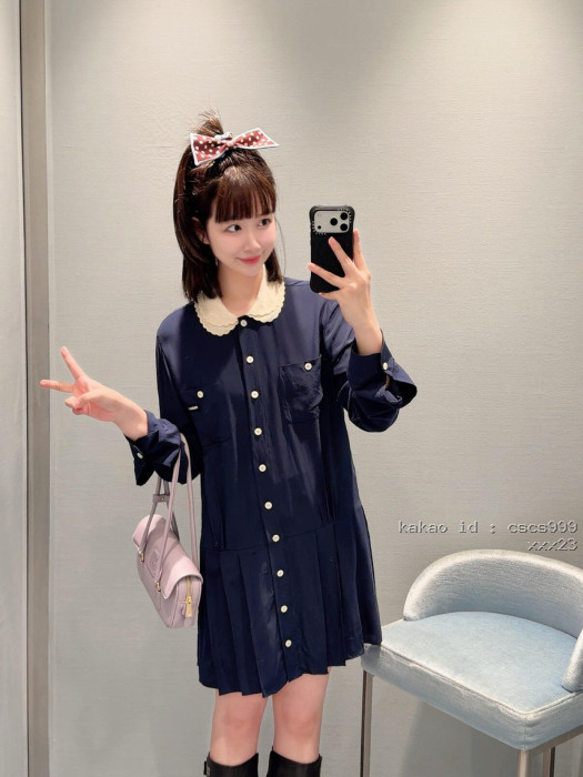 미우미우 네이비 블루 피터팬 칼라 플리츠 셔츠 원피스 레플리카 미러급 SA급 S급 고퀄리티 하이엔드 최상급 의류 [여성복] [셀럽] 4