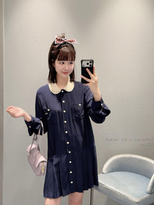 미우미우 네이비 블루 피터팬 칼라 플리츠 셔츠 원피스 레플리카 미러급 SA급 S급 고퀄리티 하이엔드 최상급 의류 [여성복] [셀럽] 3
