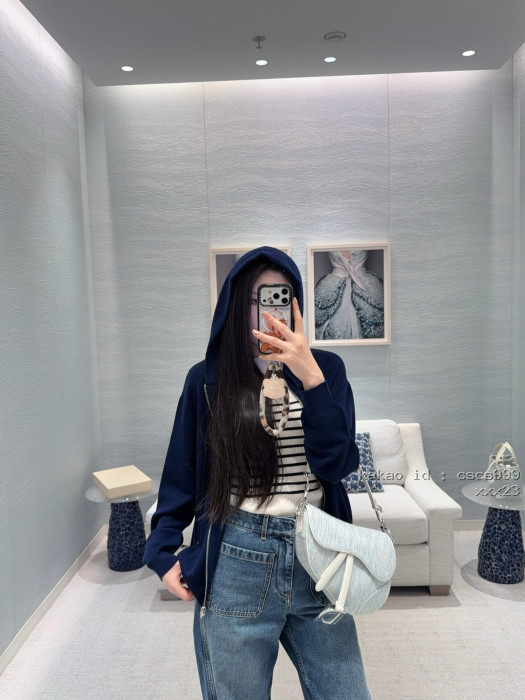 디올 네이비 블루 로고 자수 울 후드 집업 가디건 레플리카 미러급 SA급 S급 고퀄리티 하이엔드 최상급 의류 [여성복] [셀럽] 2