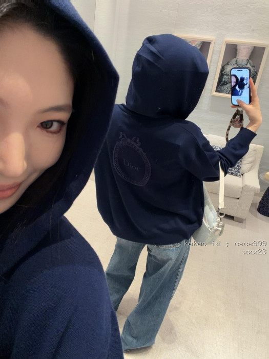 디올 네이비 블루 로고 자수 울 후드 집업 가디건 레플리카 미러급 SA급 S급 고퀄리티 하이엔드 최상급 의류 [여성복] [셀럽]