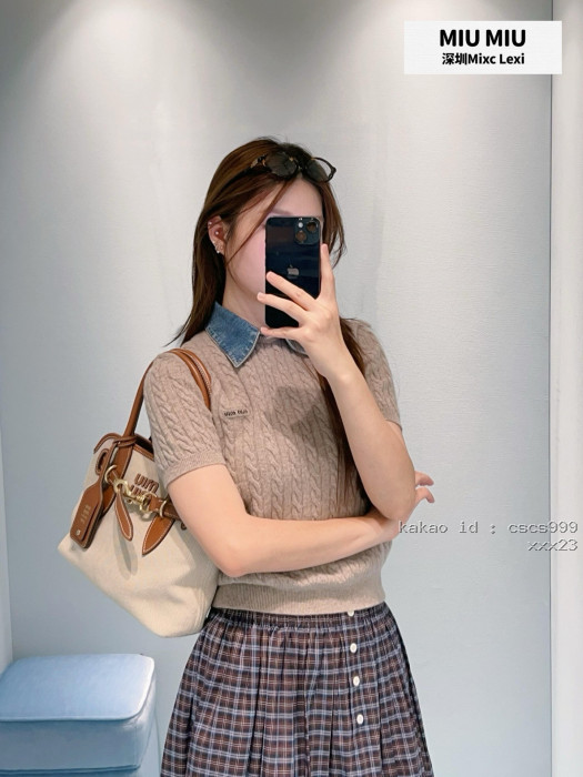 미우미우 데님 칼라 케이블 니트 반팔 티셔츠 레플리카 미러급 SA급 S급 고퀄리티 하이엔드 최상급 의류 [여성복] [셀럽] 5