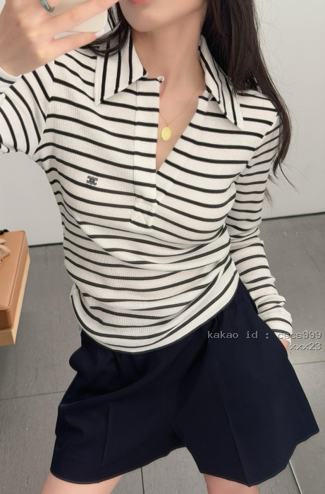 셀린느 블랙 & 화이트 스트라이프 폴로 긴팔 티셔츠 레플리카 미러급 SA급 S급 고퀄리티 하이엔드 최상급 의류 [여성] [셀럽] 6
