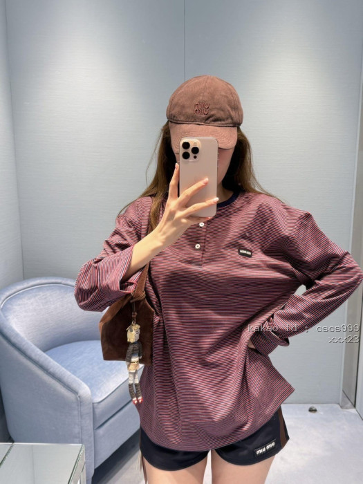 미우미우 헨리넥 버건디 스트라이프 긴팔 티셔츠 레플리카 미러급 SA급 S급 고퀄리티 하이엔드 최상급 의류 [여성복] 12