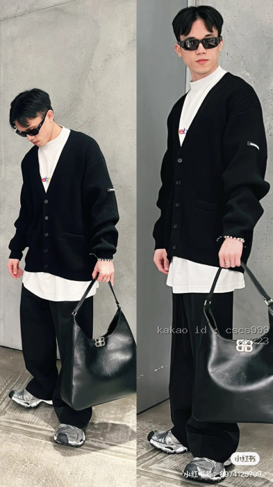 발렌시아가 소매 라벨 가디건 의류 [남성여성공용] [셀럽] 12