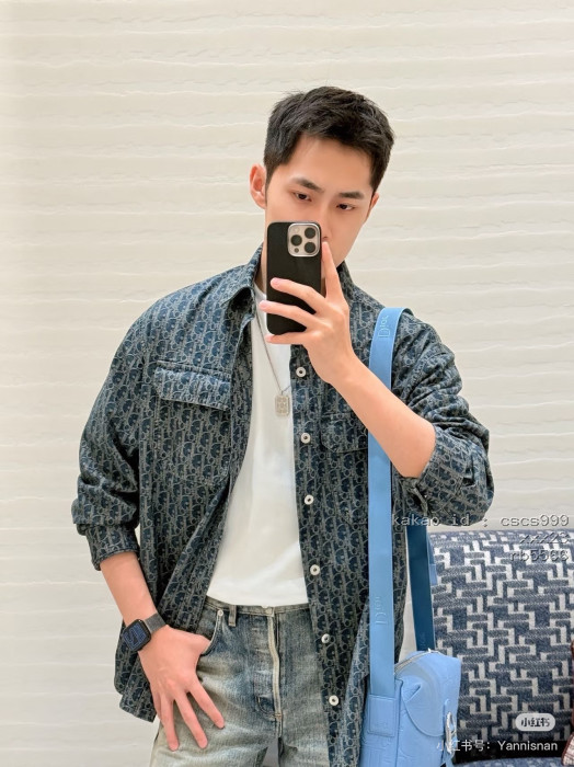 디올 올오버 프린트 데님 셔츠 재킷 의류 [남성여성공용] [셀럽] 13